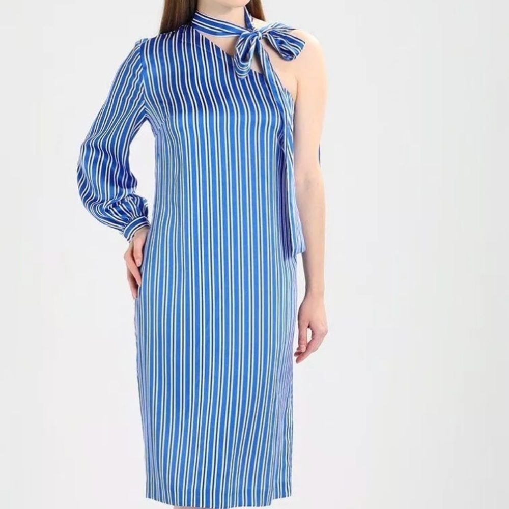 NWOT BananaRepublic blue stripe one shoulder dress